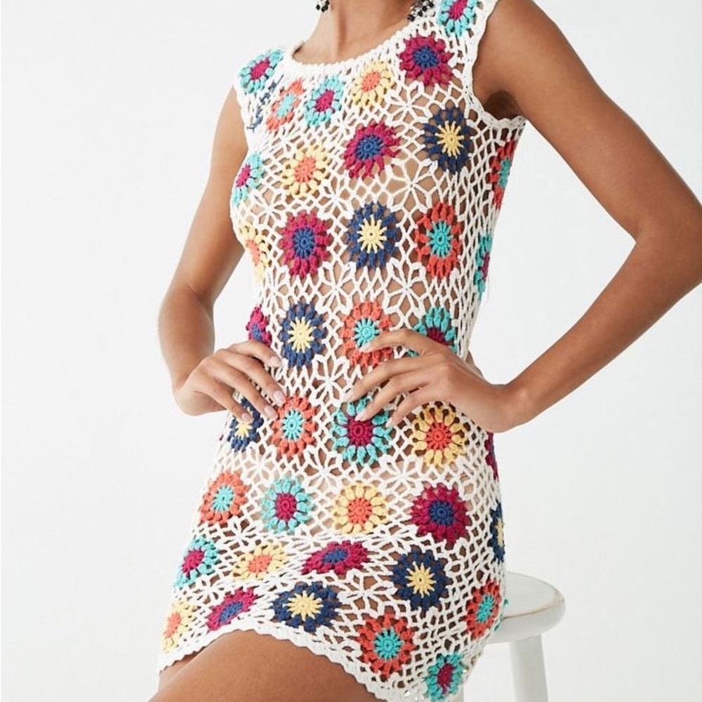 F21 Crochet Floral Beach Cover Up Dress Size S